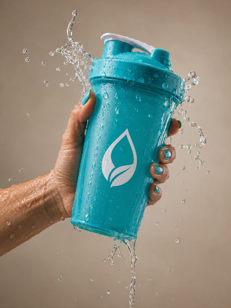 Splashproof Turquoise Shaker — Product AI image prompt