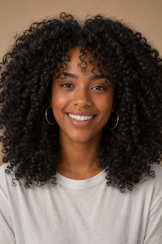 Radiant Curly Hair Portrait — Portrait AI image prompt